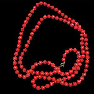 Retro Casual Red Beaded Extra Long Necklace